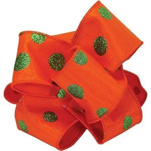 Berwick Offray Woven Wired Ribbon 2.5" x 10 Yards Bubbles Orange Citrus Metallic